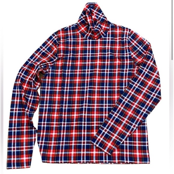 J Crew Tartan Red & Blue tissue cotton turtleneck - Picture 2 of 6